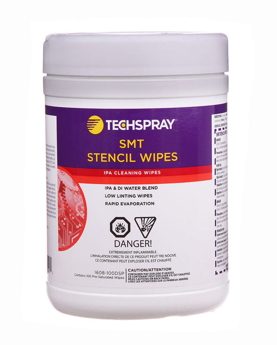TechSpray 1608-100DSP IPA Presaturated Stencil Wipes, 100/tub 