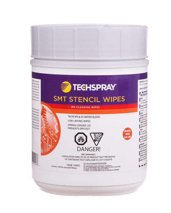 TechSpray 1608-100FL IPA Stencil Wipes in Flip Top Tub, 70%/30%, 100 pack