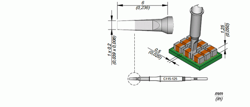 JBC C115125 Chisel Soldering Tip Cartridge, 1mm x 0.2mm