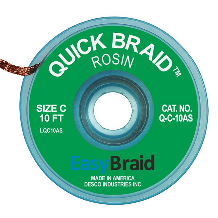 EasyBraid Q-C-10AS Quick Braid ESD-Safe Green Desoldering Braid, 10'