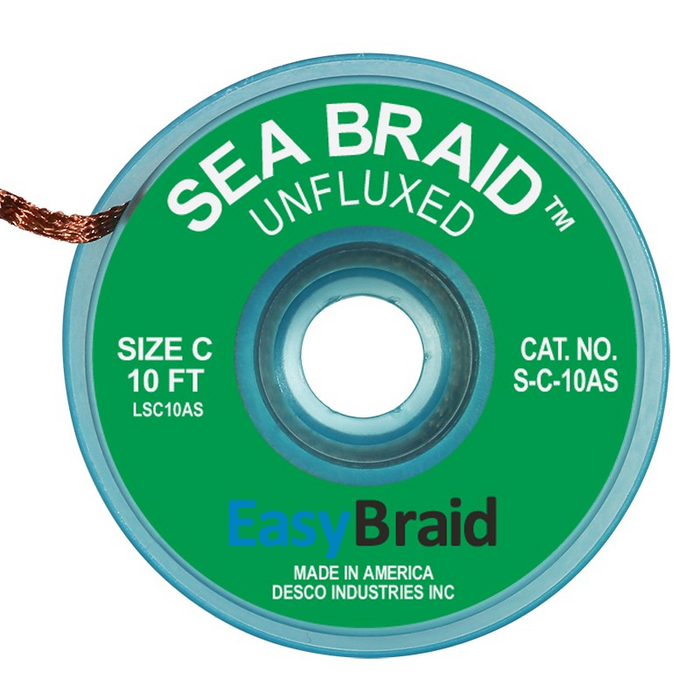 EasyBraid S-C-10AS Sea Braid ESD-Safe Green Desoldering Braid, 10'