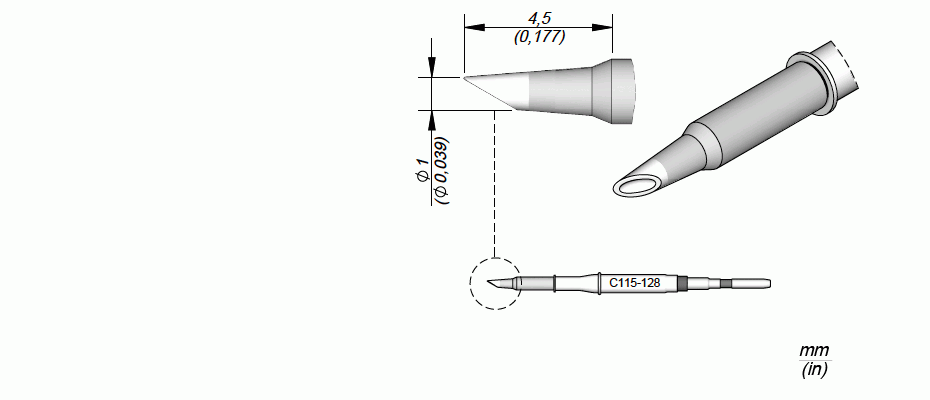 JBC C115128 Spoon Soldering Tip Cartridge, 1mm