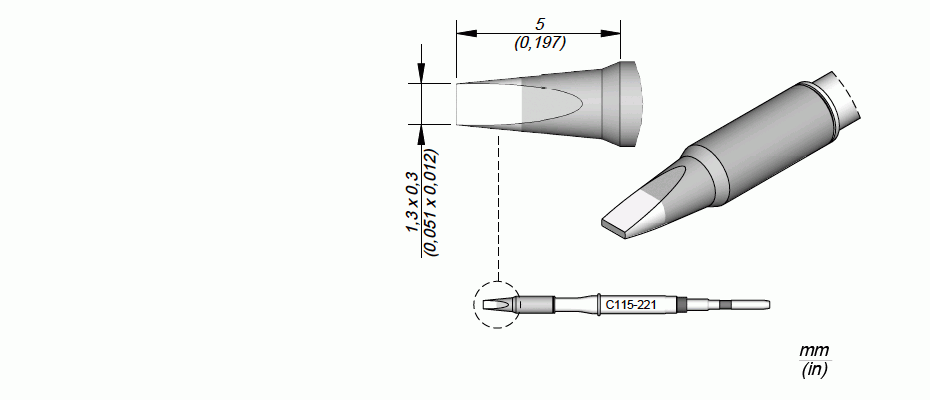JBC C115221 Chisel Soldering Tip Cartridge, 1.3mm x 0.3mm